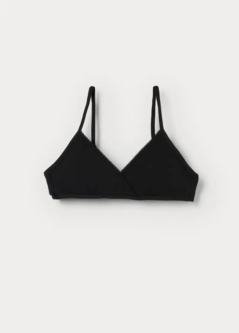 Reggiseno A Triangolo In Jersey Di Cotone Stretch Ragazza, Bambina, Nero