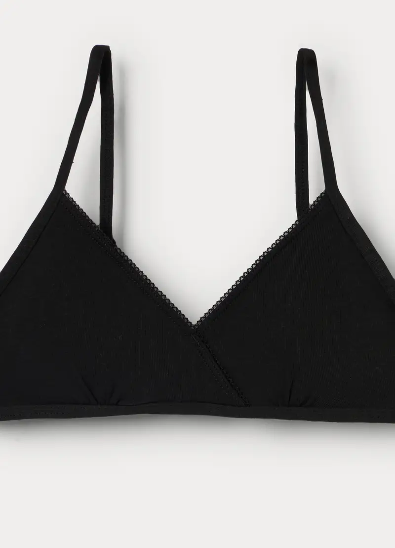Reggiseno A Triangolo In Jersey Di Cotone Stretch Ragazza, Bambina, Nero miniatura 3