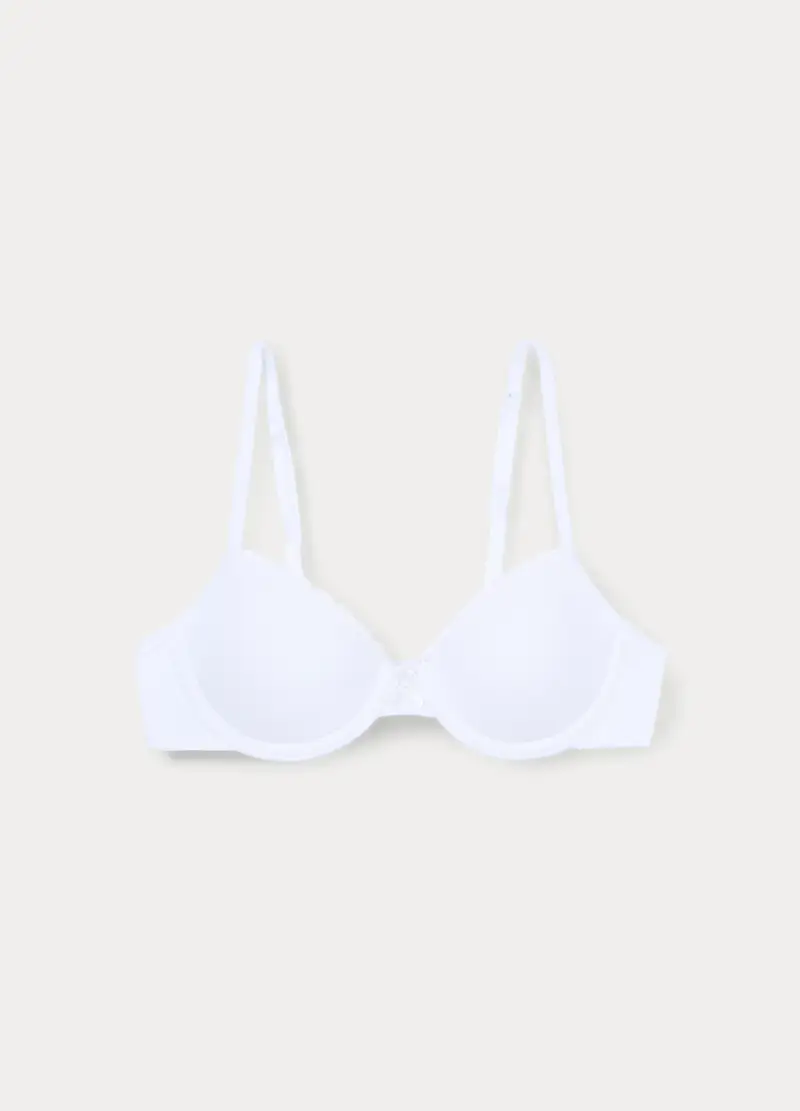 Reggiseno Imbottito In Cotone Stretch Con Pizzo Ragazza, Bambina, Bianco gesso