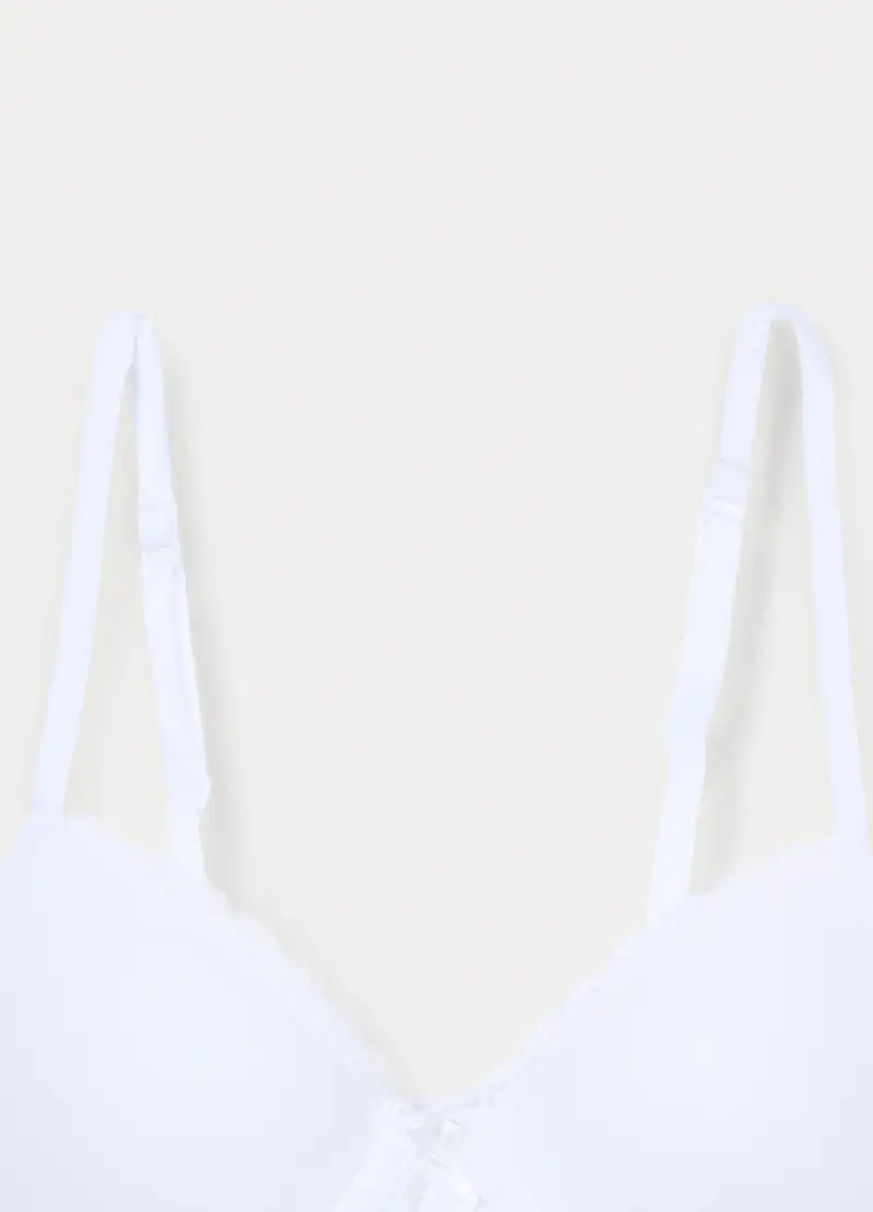 Reggiseno Imbottito In Cotone Stretch Con Pizzo Ragazza, Bambina, Bianco gesso miniatura 3