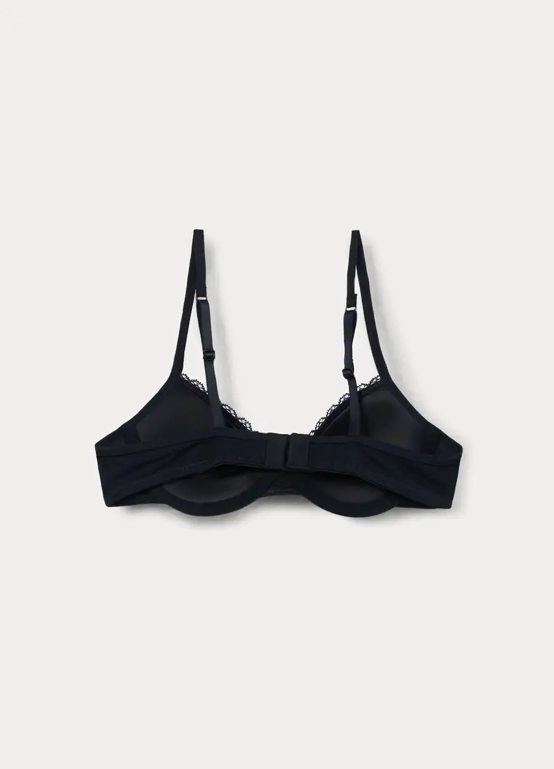 Reggiseno Imbottito In Cotone Stretch Con Pizzo Ragazza, Bambina, Nero miniatura 2