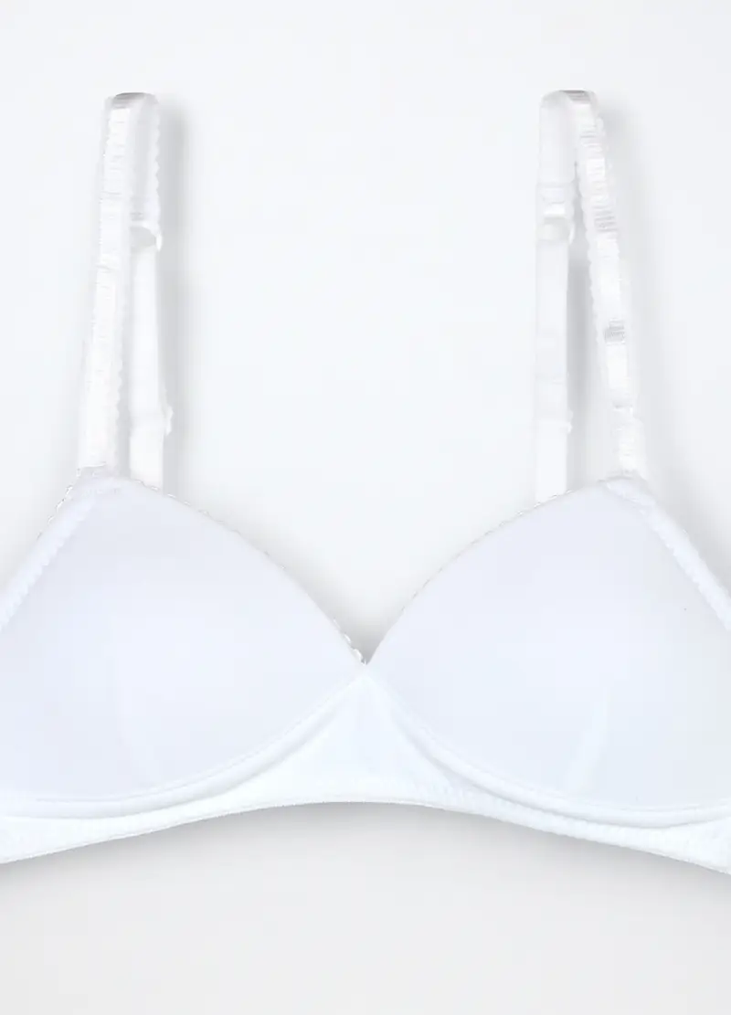 Reggiseno Imbottito In Jersey Di Cotone Stretch Ragazza, Bambina, Bianco gesso miniatura 3