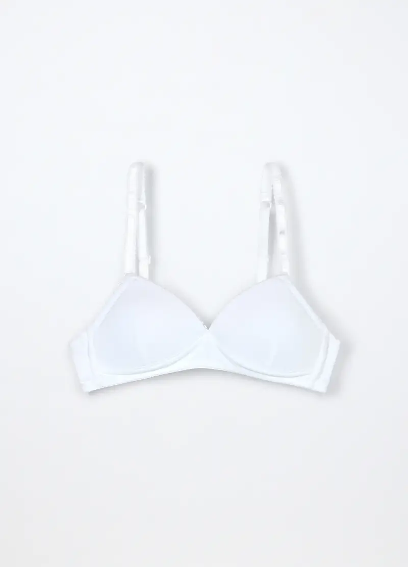 Reggiseno Imbottito In Jersey Di Cotone Stretch Ragazza, Bambina, Bianco gesso