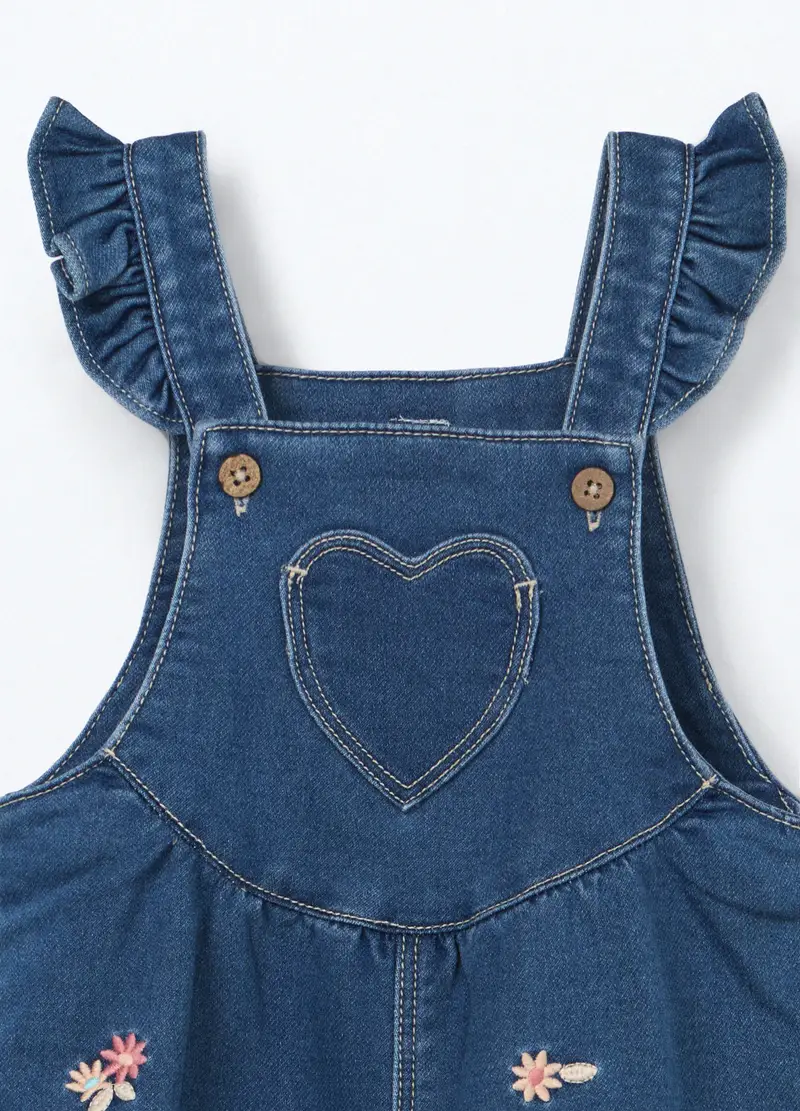 , Salopette In Denim Mercerizzato Neonata, Blu miniatura 3