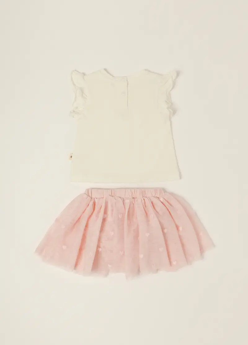 Set Bambina Bianco E Rosa Con Maglietta E Gonna, Neonata, Beige miniatura 2
