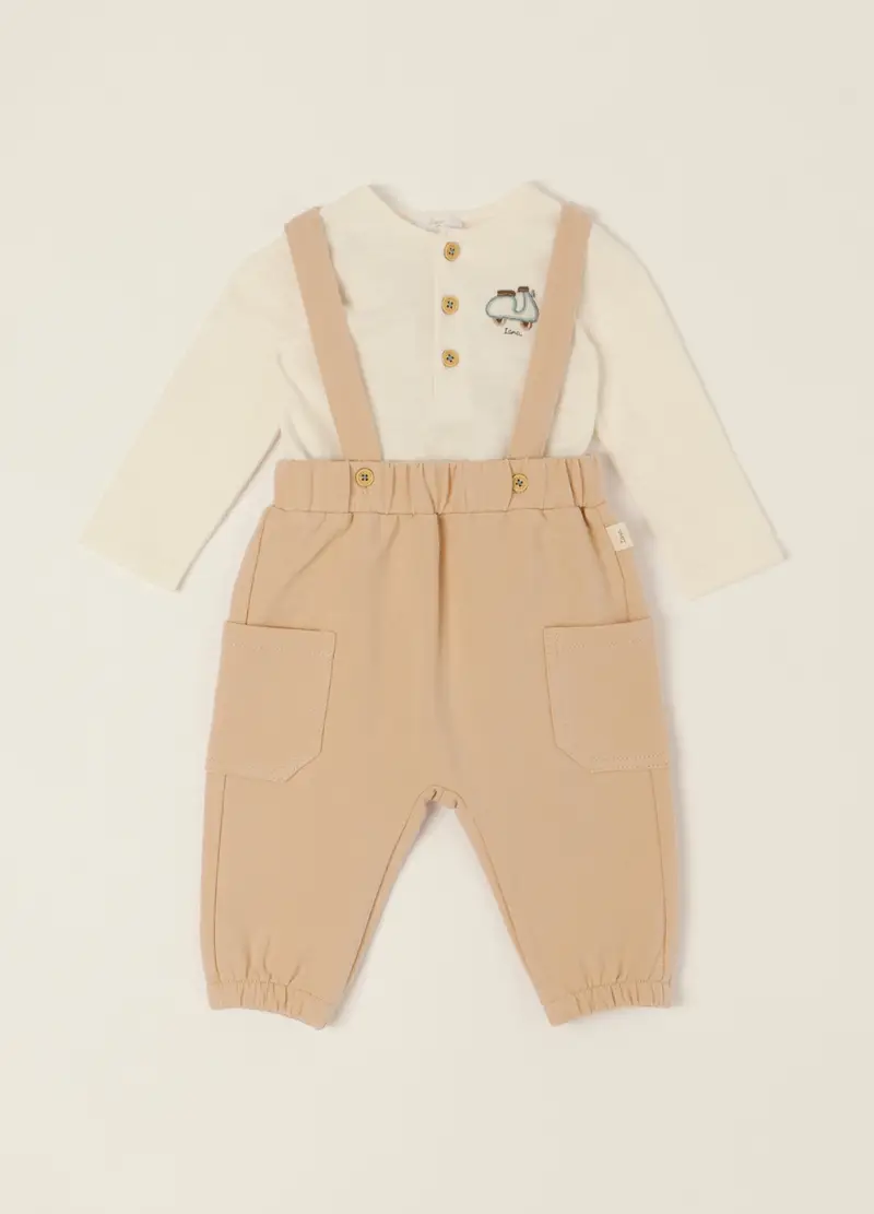 Set Beige In Cotone Organico, Neonato, Beige/Marrone