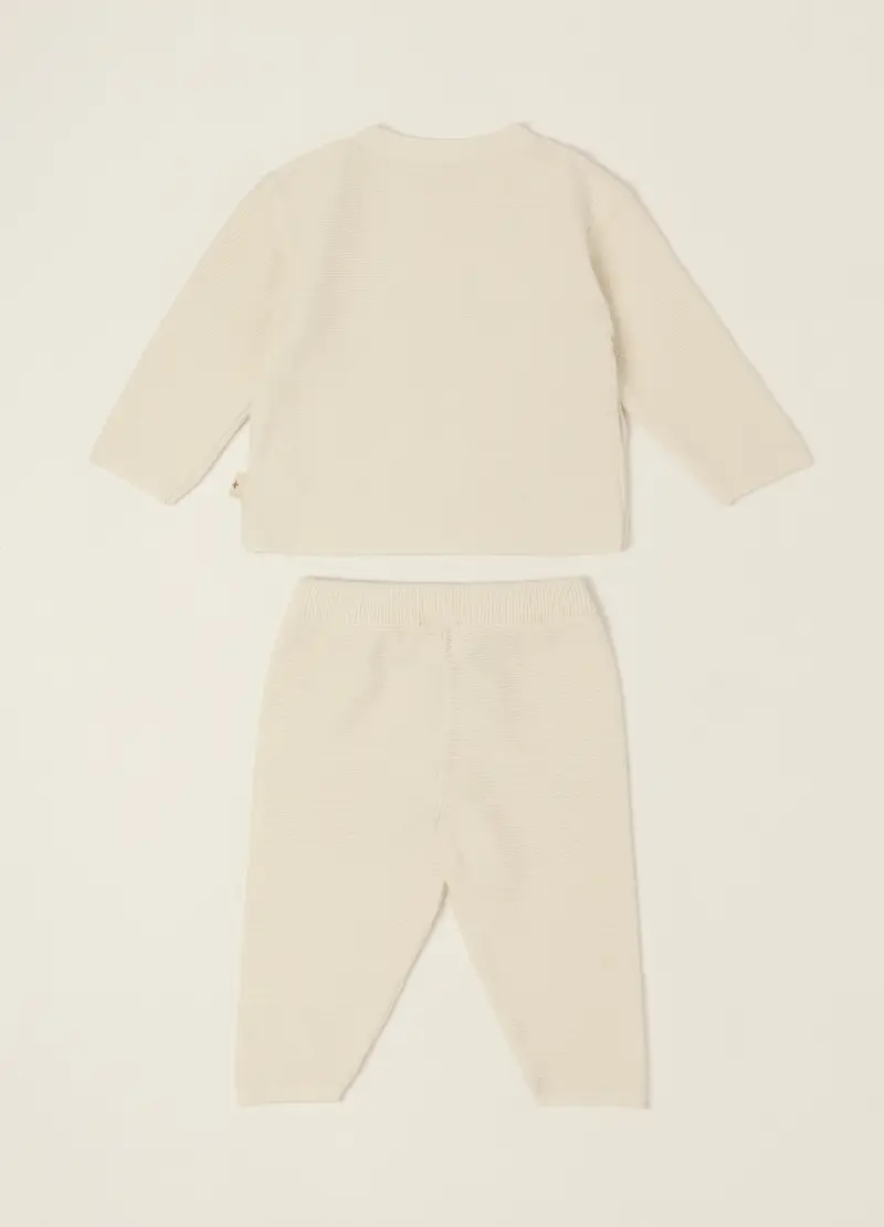 Set Beige In Puro Cotone Per Neonato, Beige miniatura 2