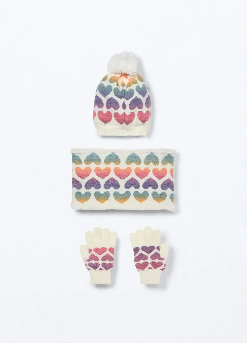 Set Berretto + Guanti + Scaldacollo Tricot, Bambina, Bianco miniatura 2