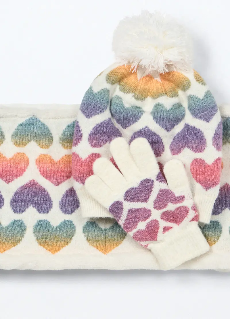 Set Berretto + Guanti + Scaldacollo Tricot, Bambina, Bianco miniatura 3