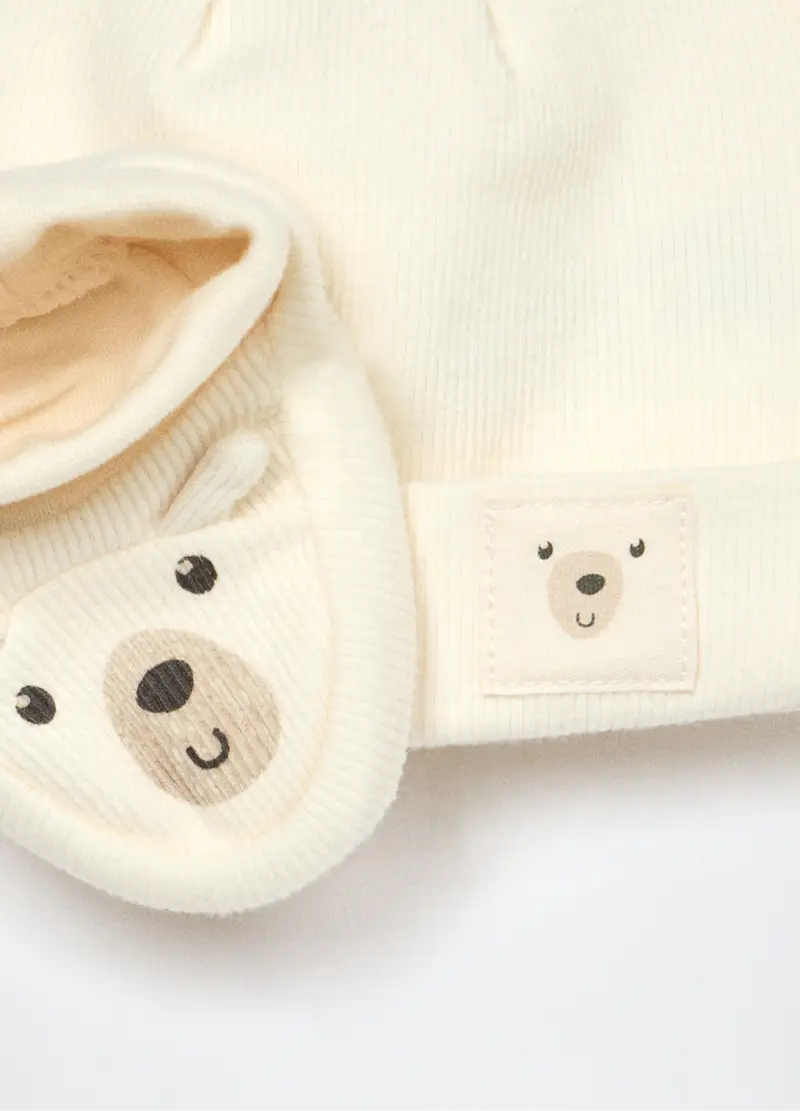 Blukids, Set Berretto + Scarpine In Costina Di Puro Cotone Neonato, Unisex, Bianco panna, Taglia: T.U miniatura 2