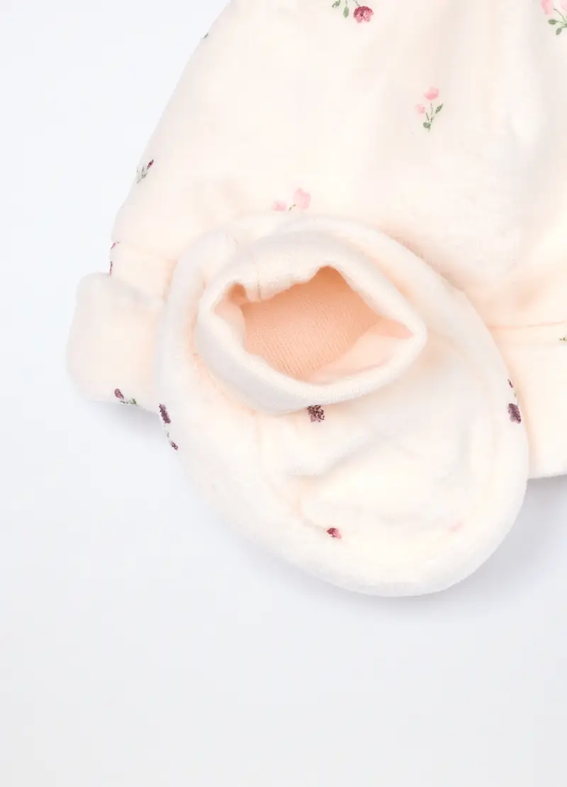 Set Berretto + Scarpine In Puro Cotone Velour Neonata, Bianco gesso, .U miniatura 2