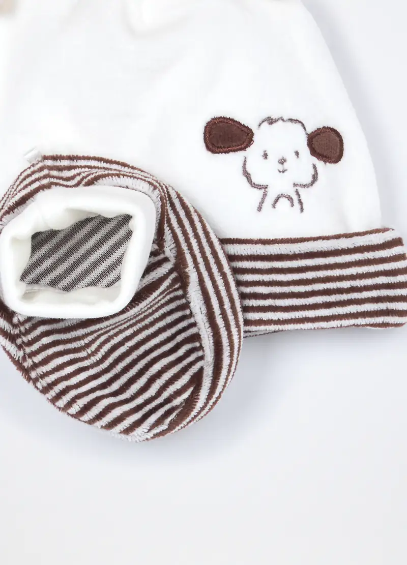 Set Berretto + Scarpine In Puro Cotone Velour Neonato, Bianco, .U miniatura 2