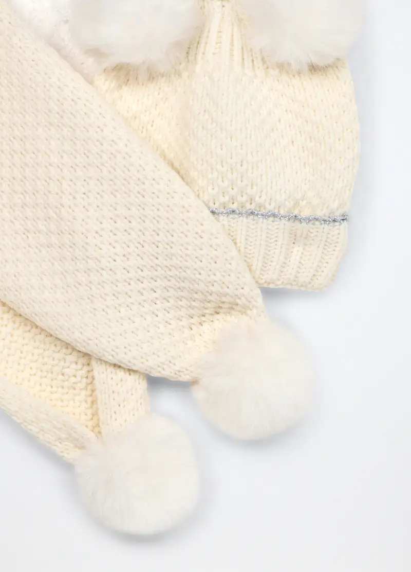 Set Berretto + Sciarpa Tricot, Bambina, Bianco panna miniatura 2