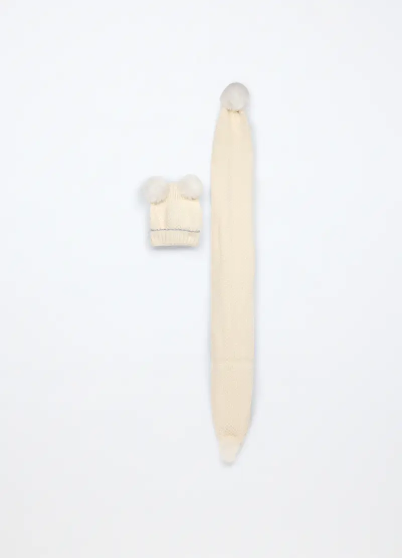 Set Berretto + Sciarpa Tricot, Bambina, Bianco panna