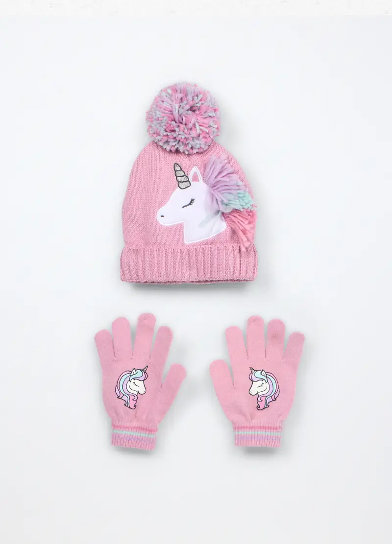 Set Berretto + Sciarpa Tricot, Bambina, Rosa pastello