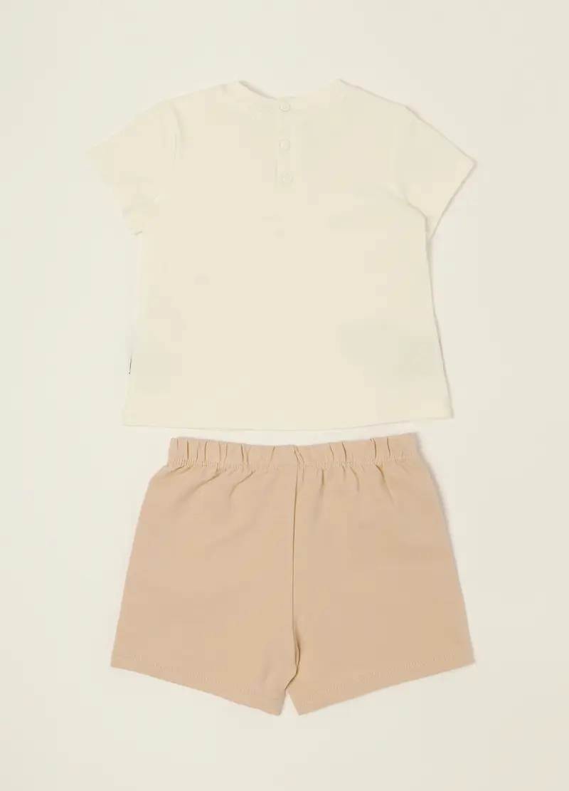 Set Bianco E Beige In Cotone Organico, Neonato, Beige/Marrone miniatura 2