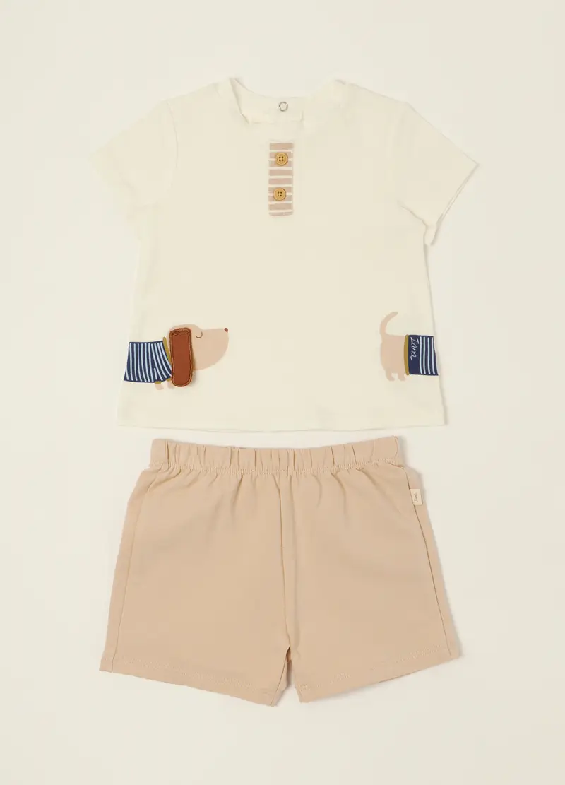 Set Bianco E Beige In Cotone Organico, Neonato, Beige/Marrone