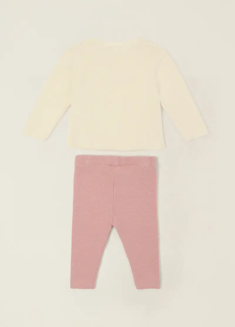 Set Bianco E Rosa In Puro Cotone, Neonata, Beige/Rosa miniatura 2