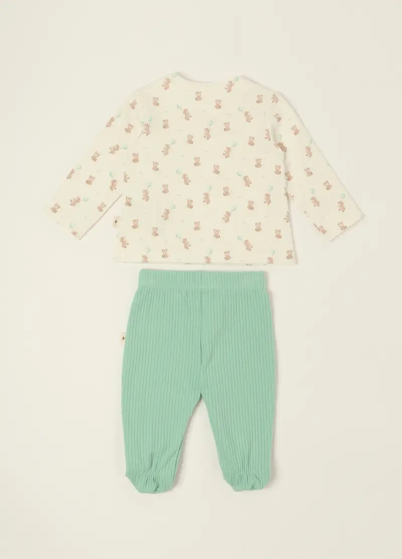 Set Bianco E Verde In Cotone Organico, Neonato, Beige/Verde miniatura 2