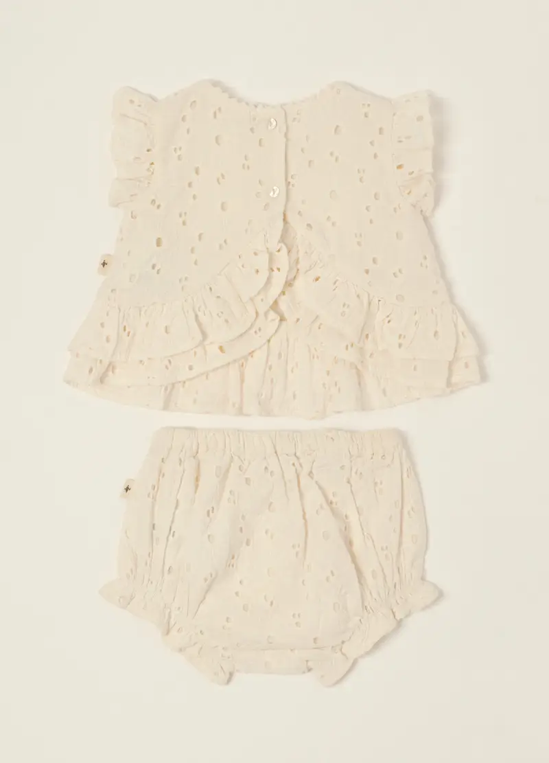 Set Bianco In Puro Cotone Con Volant, Neonata, Beige miniatura 2