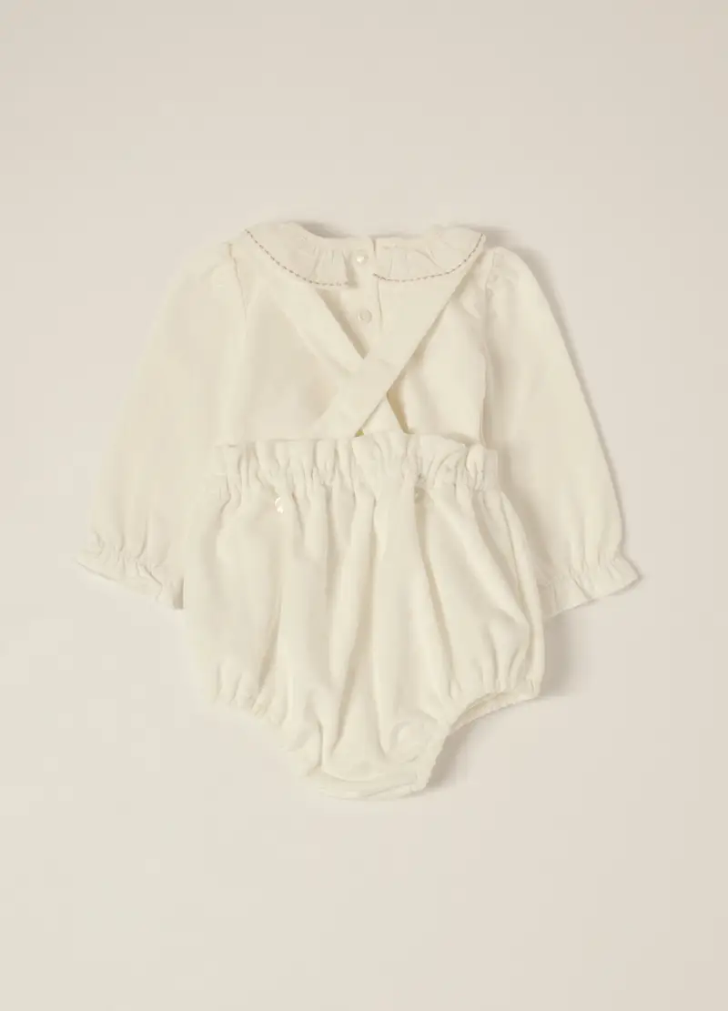 Set Body E Salopette In Velour Stretch Iana, Neonata, Bianco panna miniatura 3