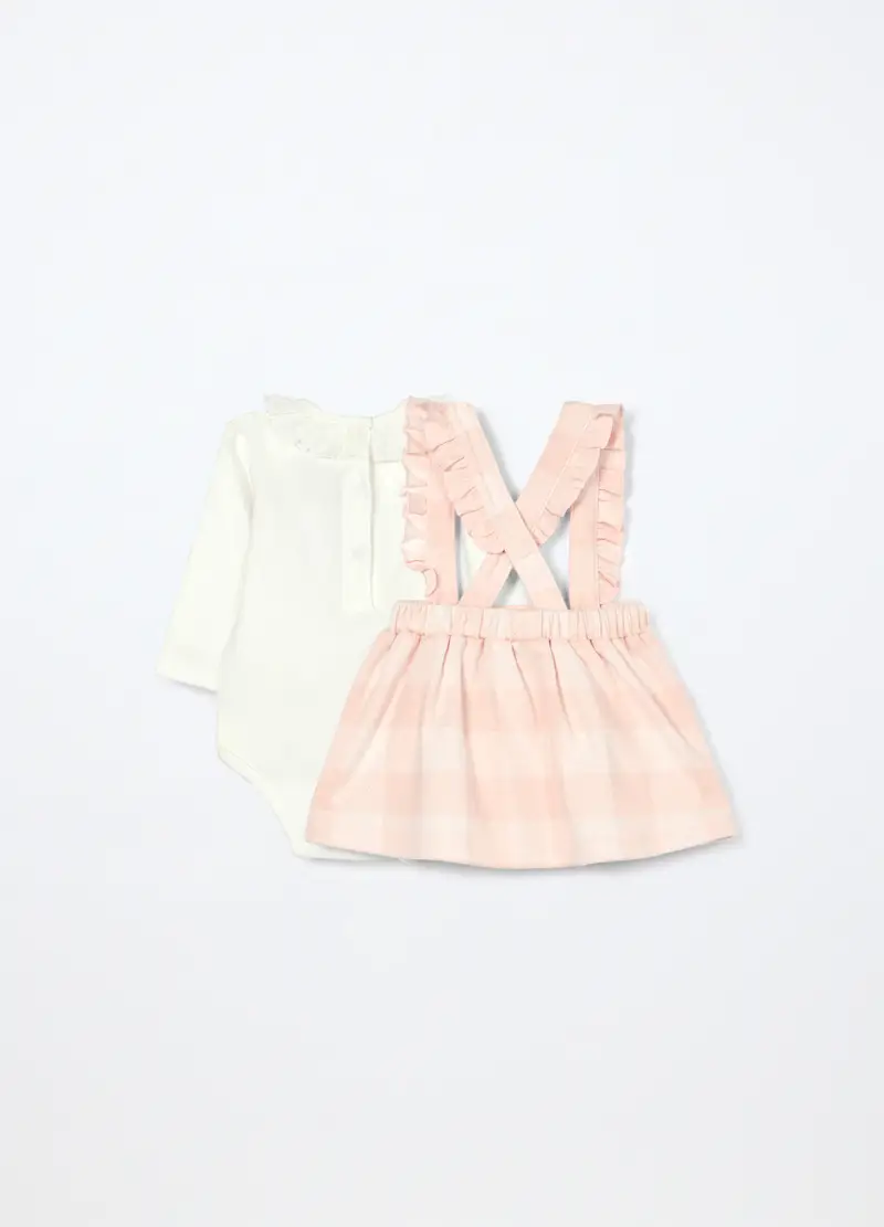 Set Body + Salopette In Interlock Di Puro Cotone Neonata, Rosa chiaro miniatura 2