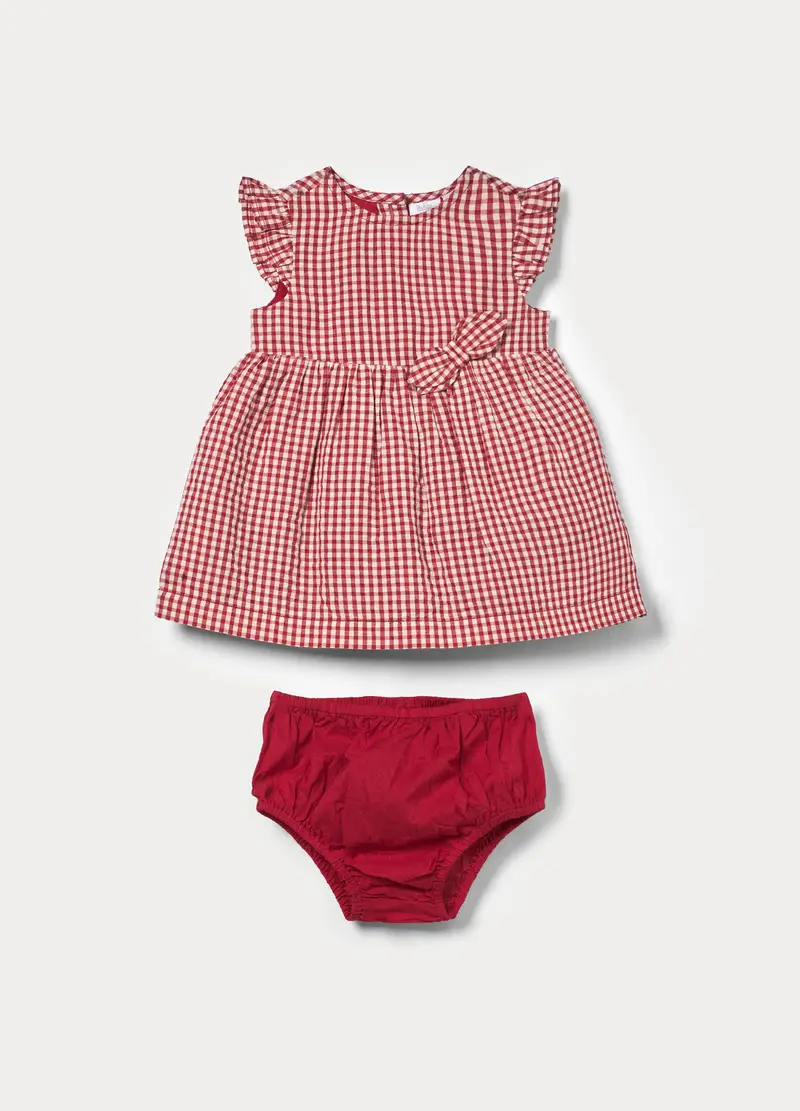 Set Composto Da Vestito In Puro Cotone Seersucker Neonata, Rosso aragosta
