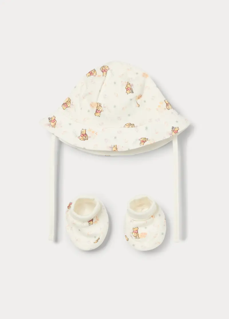 Set Disney Berretto + Scarpine In Interlock Di Puro Cotone Neonata, Bianco, U