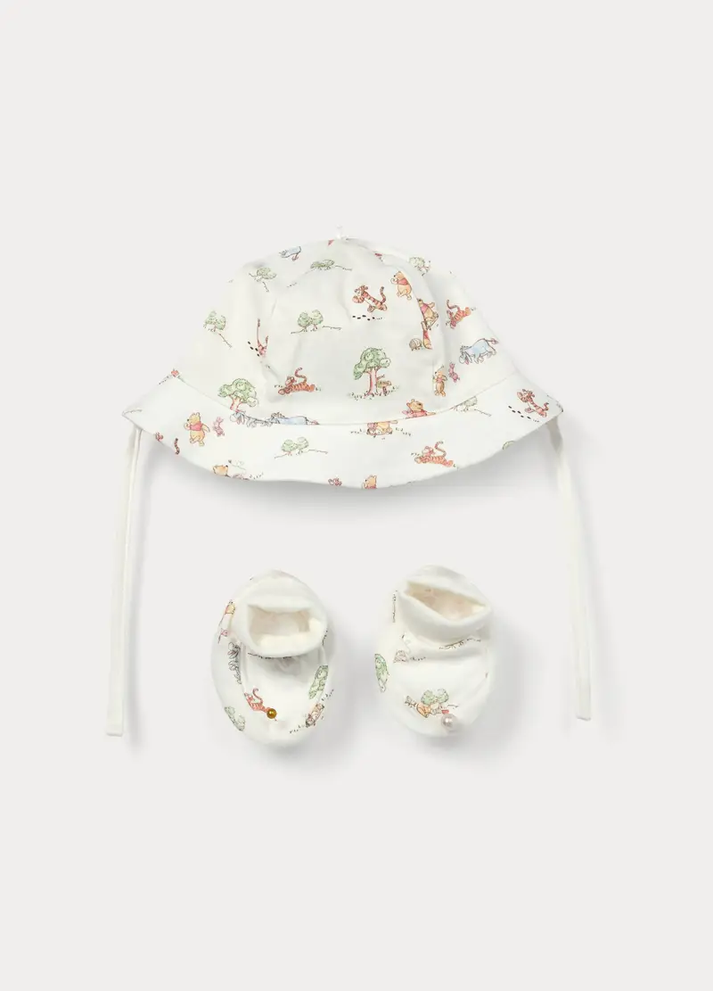 Set Disney Berretto + Scarpine In Interlock Di Puro Cotone Neonato, Verde chiaro, U