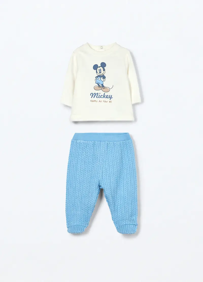 Set Disney In Cotone Fleece Neonato, Bianco/Azzurro