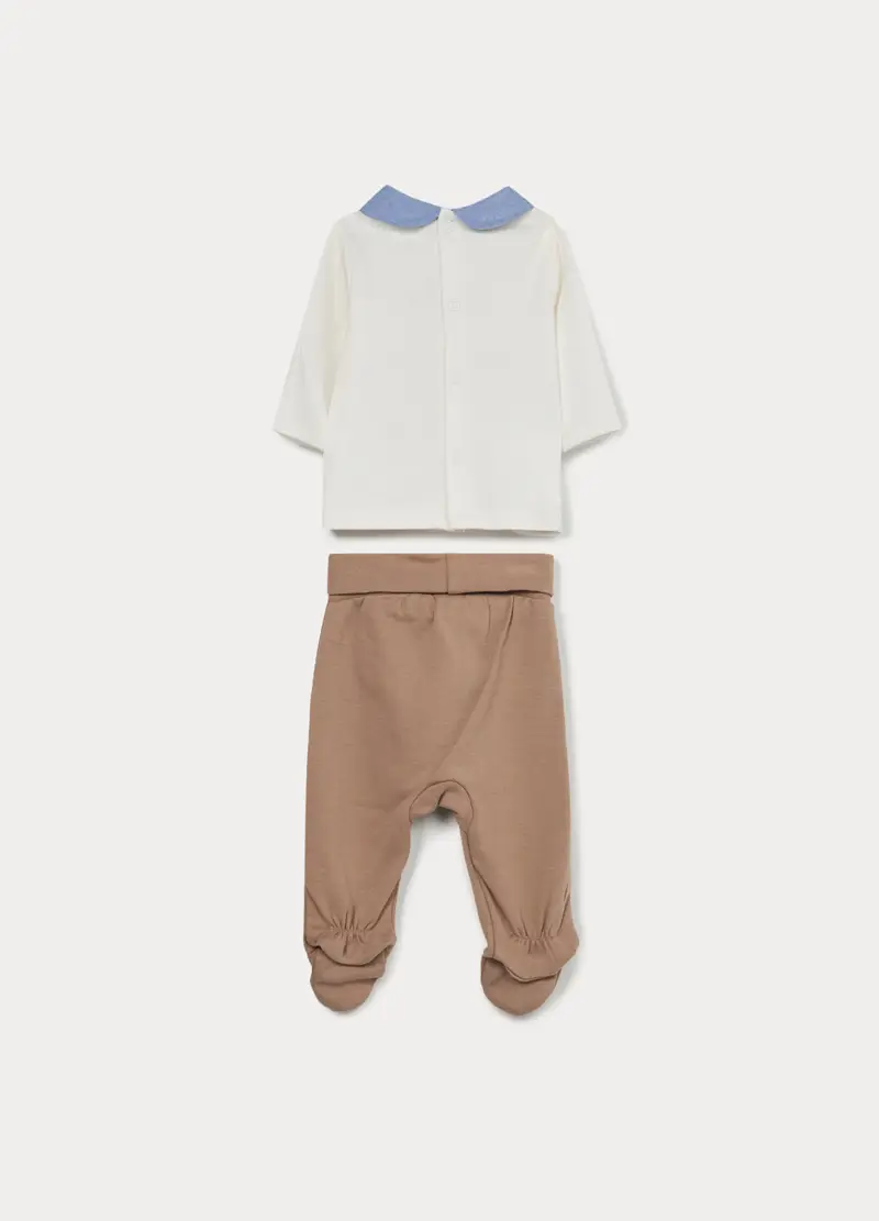 Set Disney In Interlock Di Puro Cotone Neonato, Bianco/Marrone miniatura 2