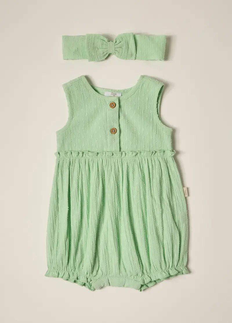 Blukids, Set Fascetta + Pagliaccetto In Puro Cotone Iana Neonata, Verde chiaro, Taglia: 3