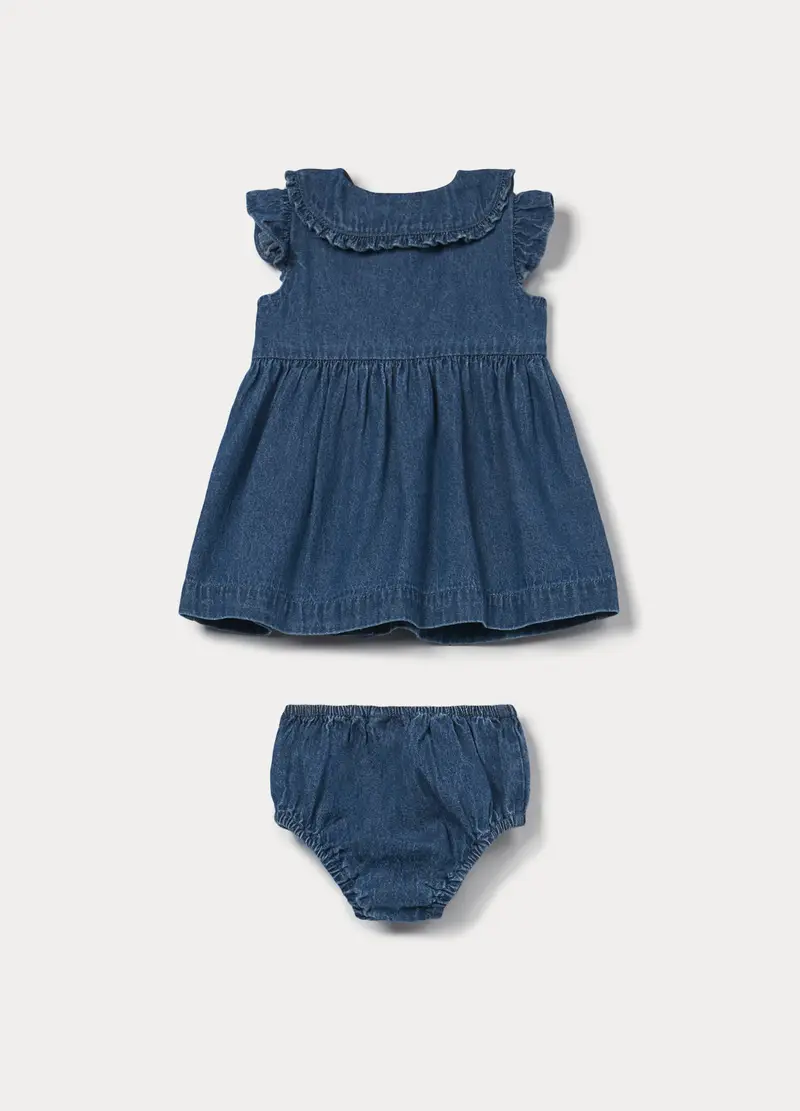 Set In Chambray Di Puro Cotone Neonata, Blu chambray miniatura 2