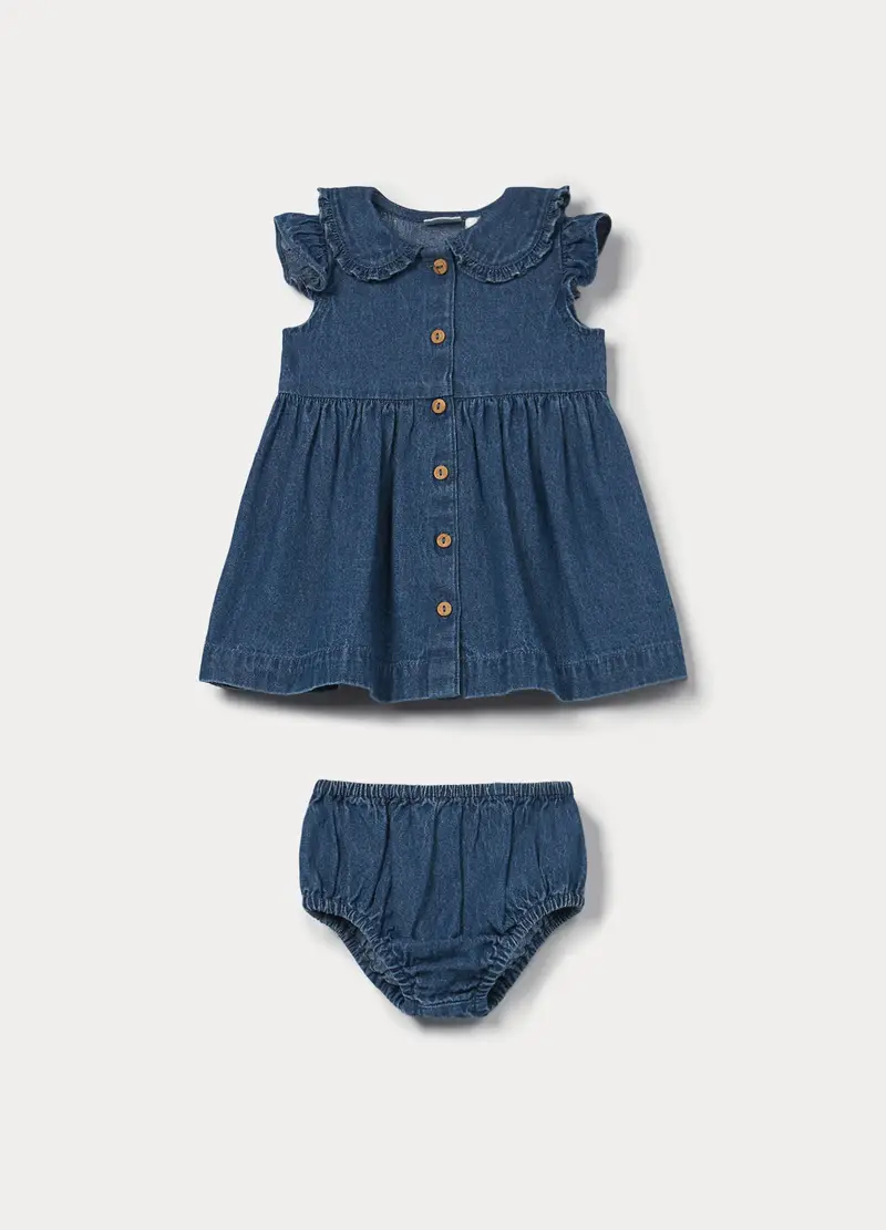 Set In Chambray Di Puro Cotone Neonata, Blu chambray