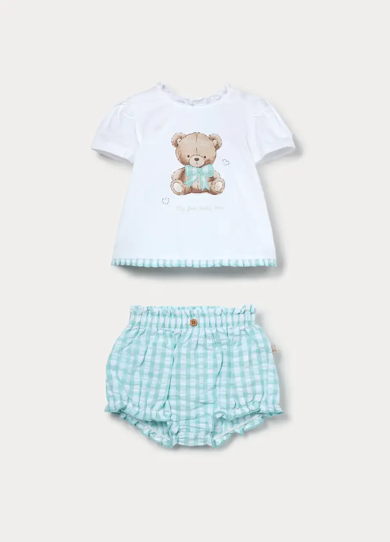 Set In Cotone Seersucker Neonata, Bianco/Azzurro