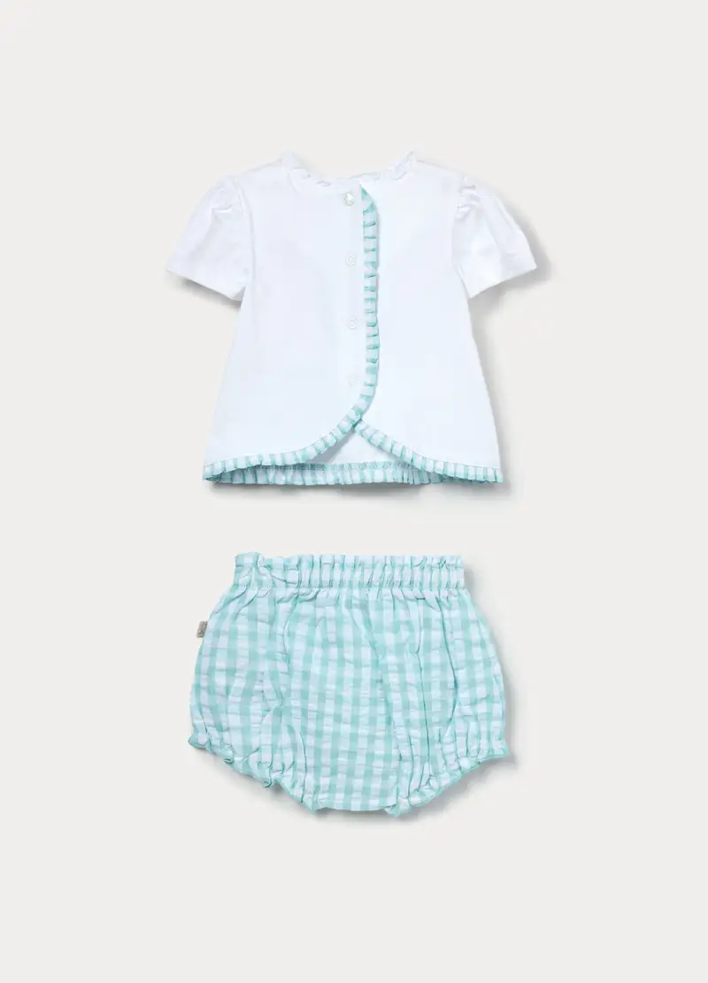 Set In Cotone Seersucker Neonata, Bianco/Azzurro miniatura 2