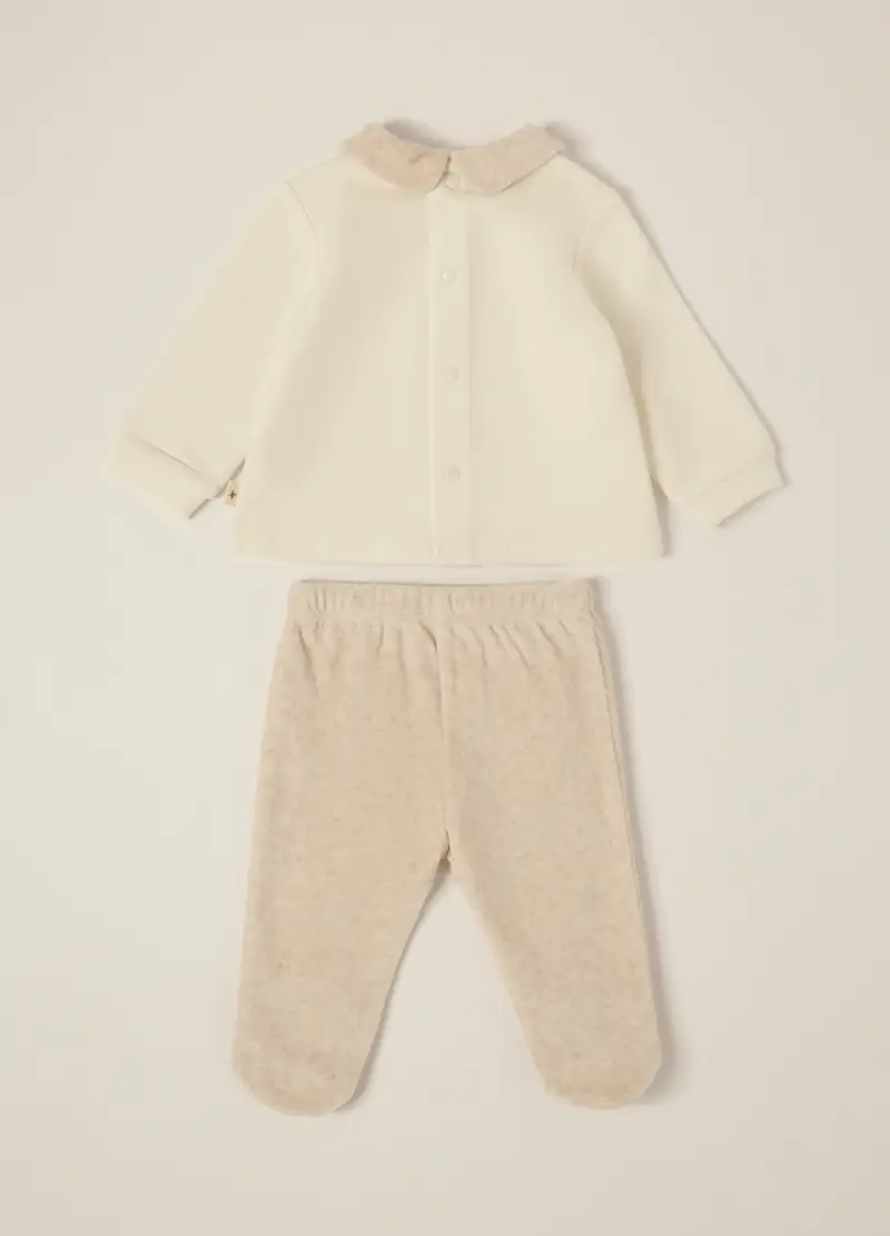 Set In French Terry Di Cotone Stretch Iana, Neonata, Bianco gesso miniatura 2