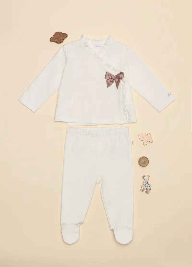 Set In French Terry Di Cotone Stretch, Neonata, Bianco ottico