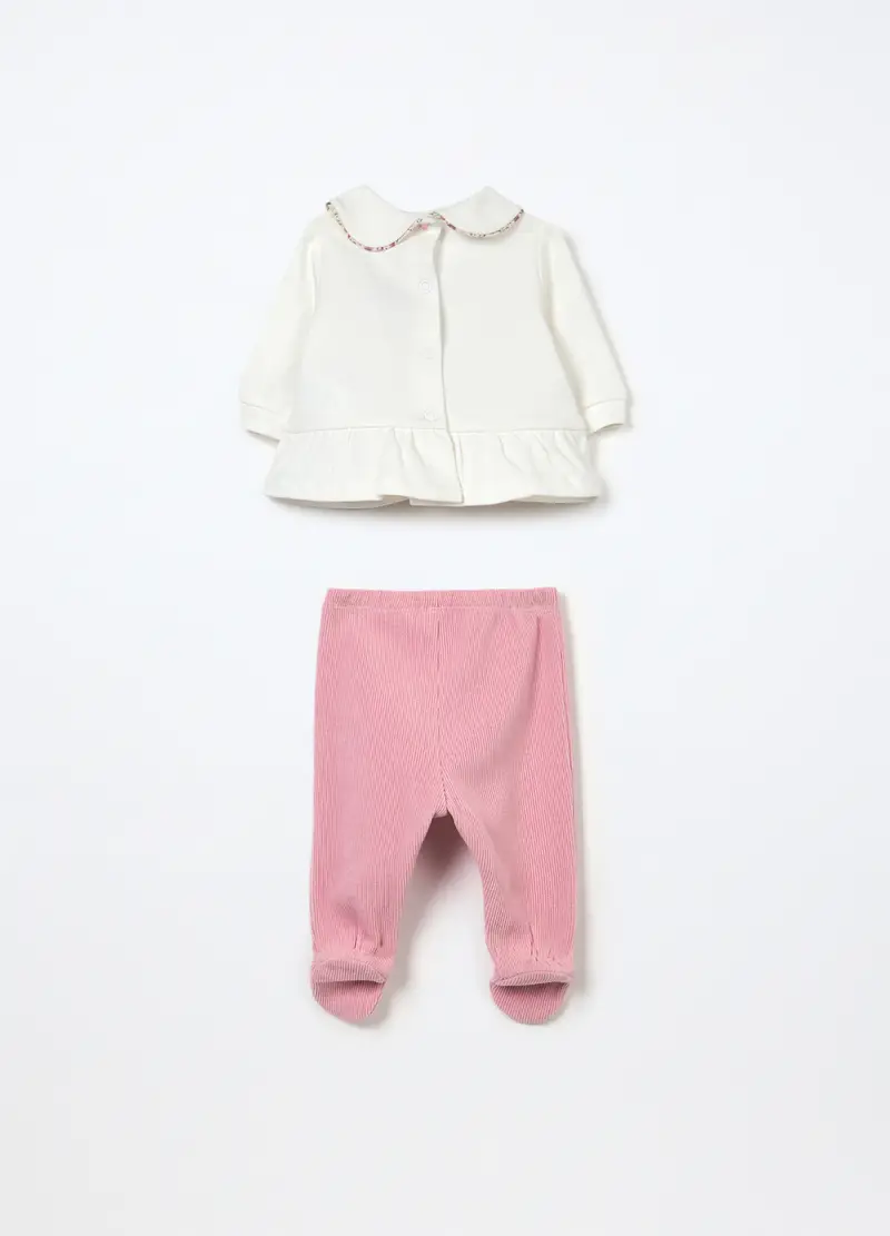 Set In Interlock Di Puro Cotone Neonata, Rosa scuro miniatura 2