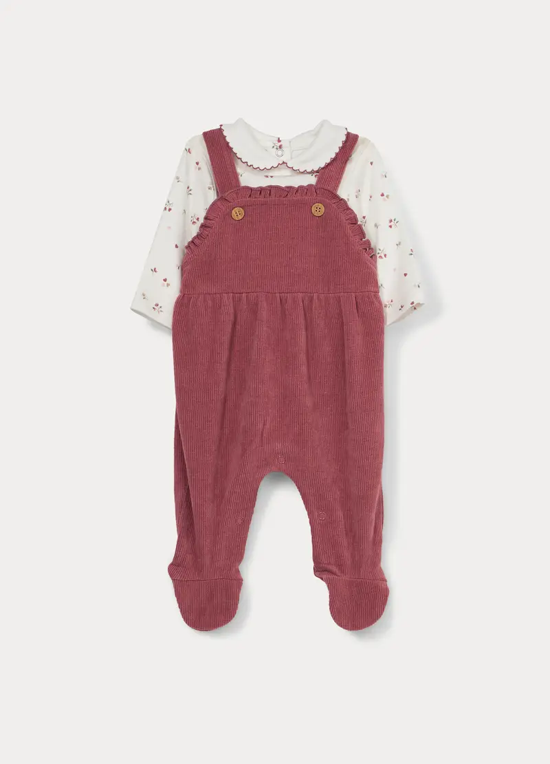 Set In Interlock Di Puro Cotone Neonata, Rosso burgundy
