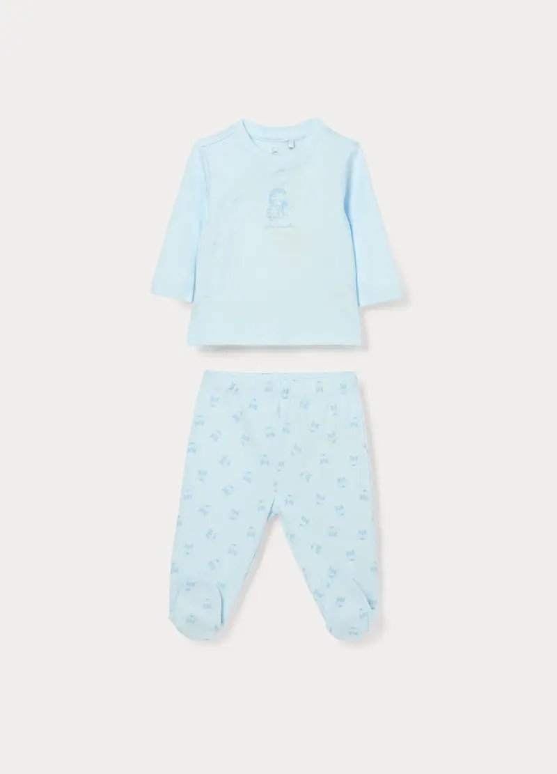 Set In Interlock Di Puro Cotone Neonato, Azzurro chiaro