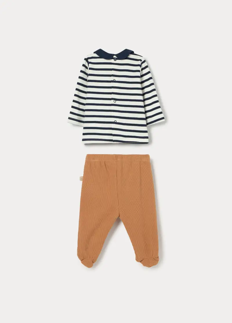 Set In Interlock Di Puro Cotone Neonato, Bianco/Blu miniatura 2