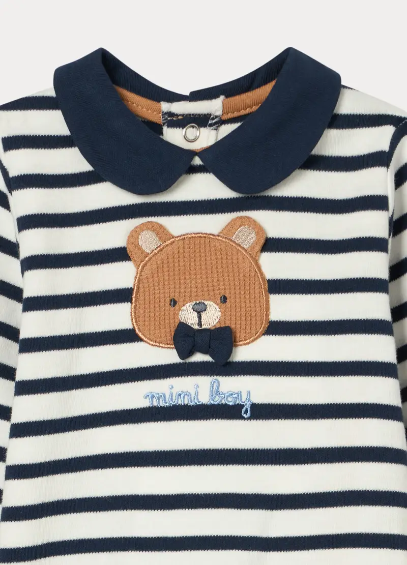 Set In Interlock Di Puro Cotone Neonato, Bianco/Blu miniatura 3