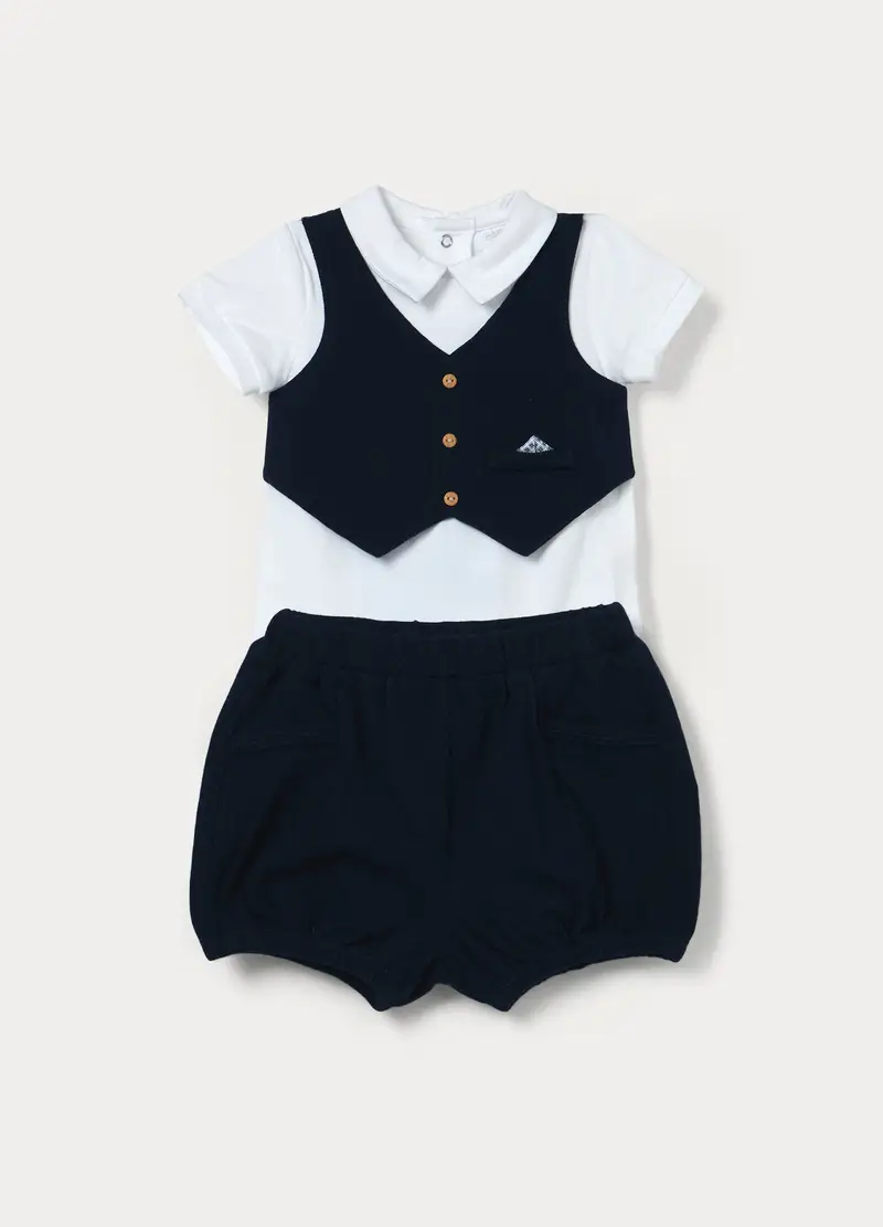 Set In Jersey Di Cotone Stretch Neonato, Blu scuro