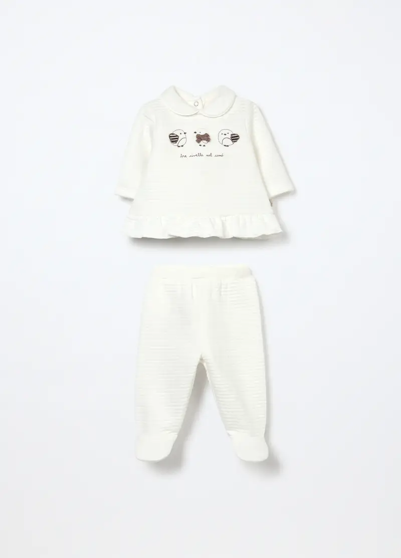 Set In Matelassé Misto Cotone Neonata, Bianco ottico