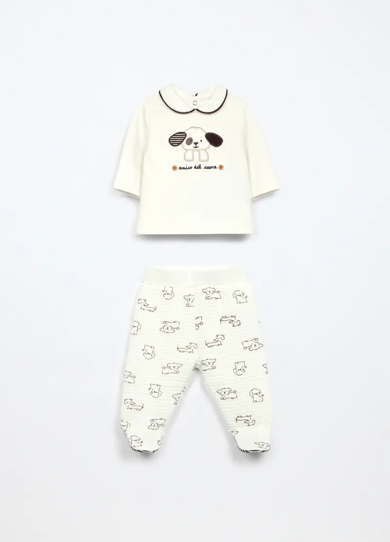 Set In Misto Cotone Fleece Neonato, Bianco
