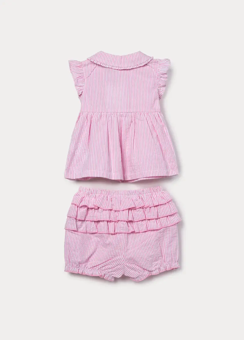 Set In Misto Cotone Seersucker Neonata, Bianco/Rosa miniatura 2