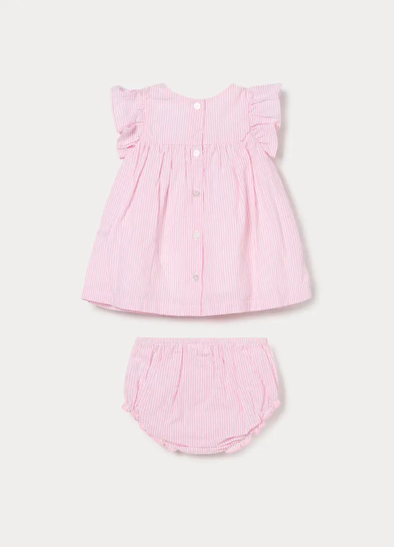 Set In Misto Cotone Seersucker Neonata, Rosa pastello miniatura 2