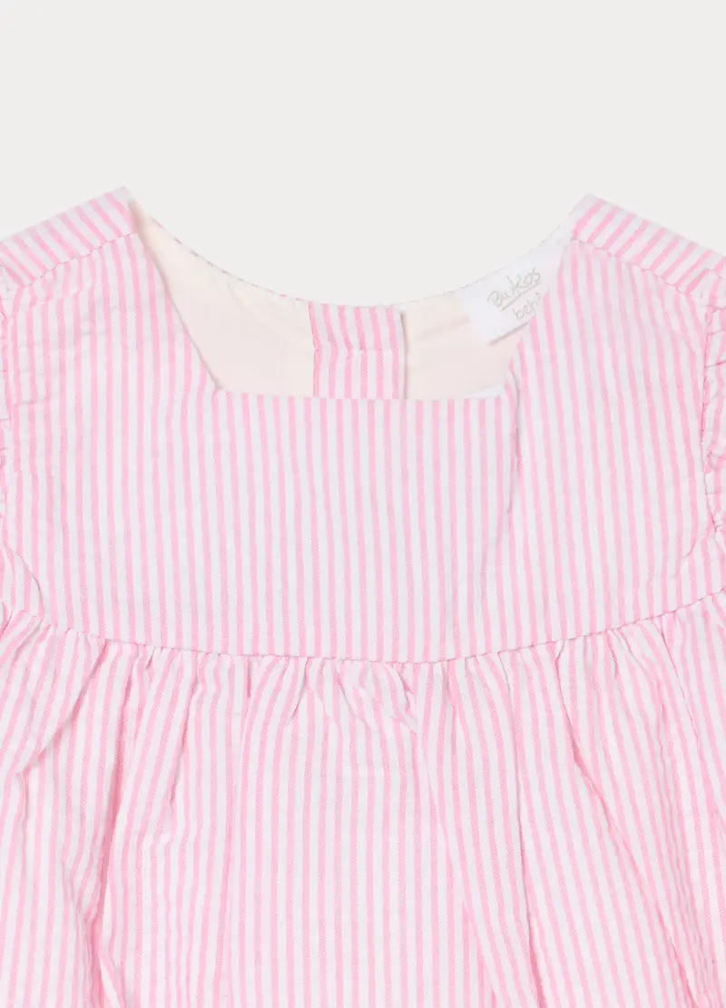 Set In Misto Cotone Seersucker Neonata, Rosa pastello miniatura 3