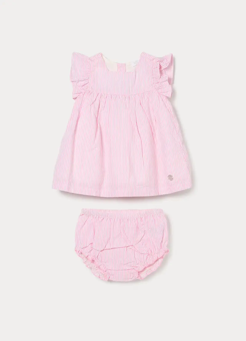 Set In Misto Cotone Seersucker Neonata, Rosa pastello